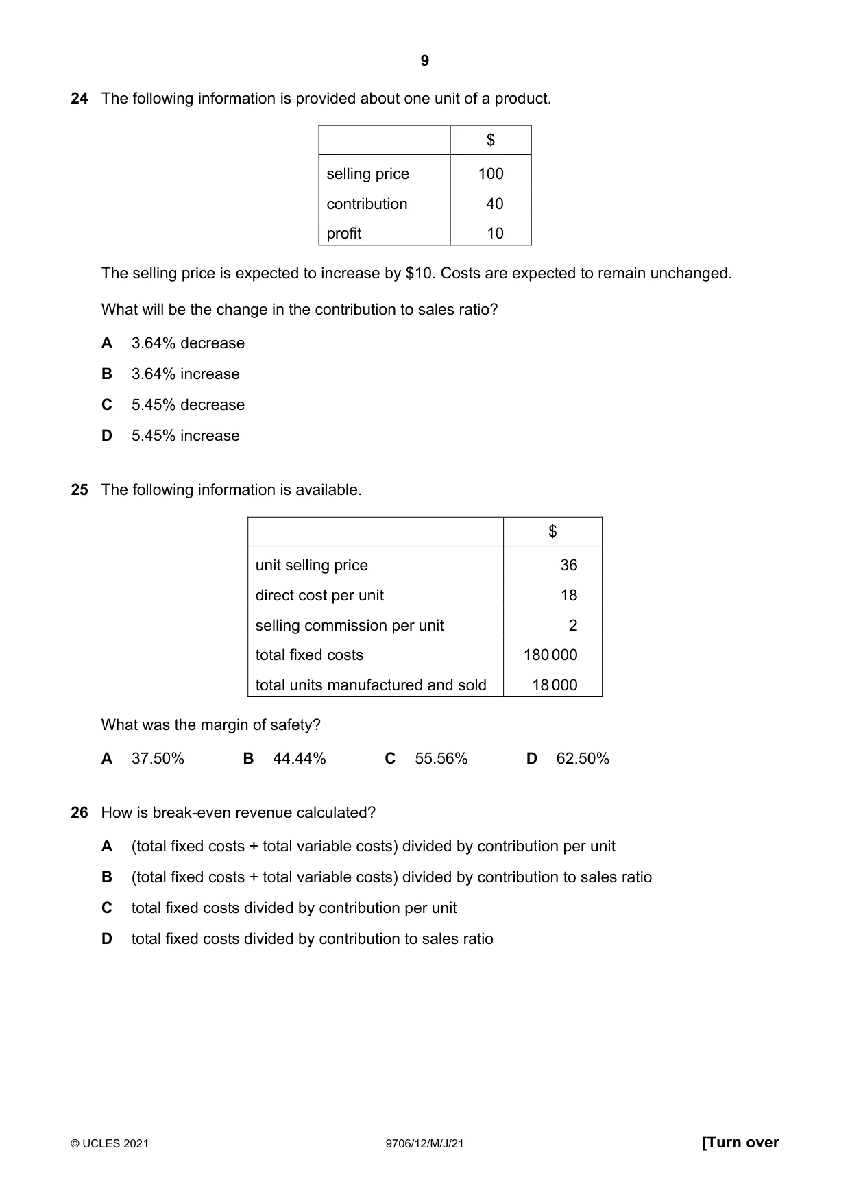 Cambridge A Level Accounting 9706 2021 May/June Paper 1 · Variant 2 question paper, page 9 of 12