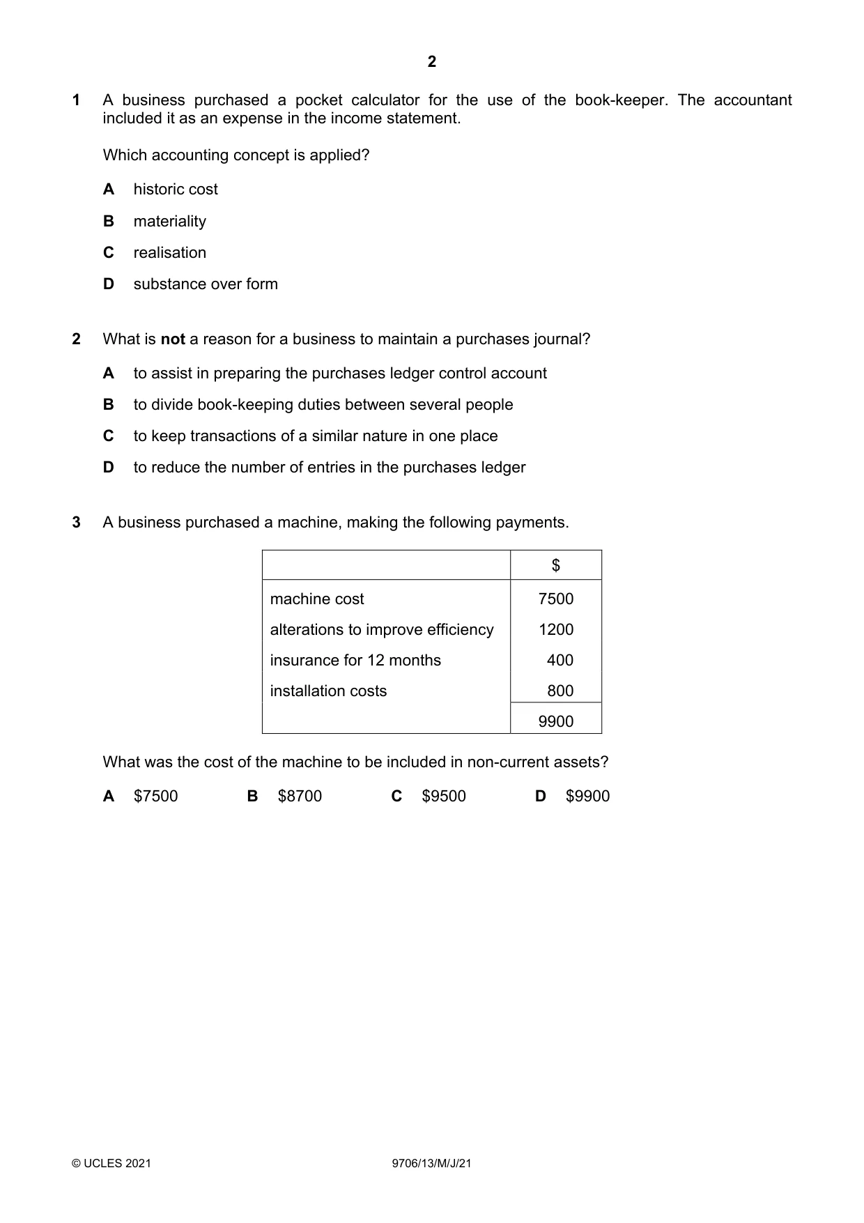 Cambridge A Level Accounting 9706 2021 May/June Paper 1 · Variant 3 question paper, page 2 of 12