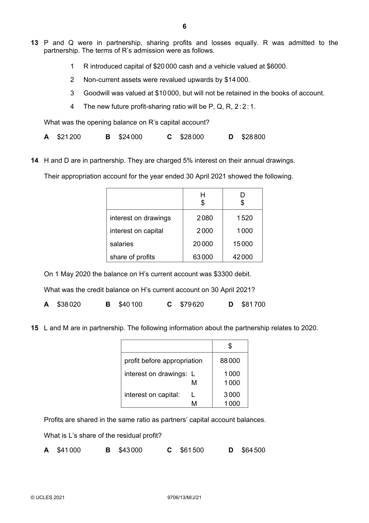 Cambridge A Level Accounting 9706 2021 May/June Paper 1 · Variant 3 question paper, page 6 of 12