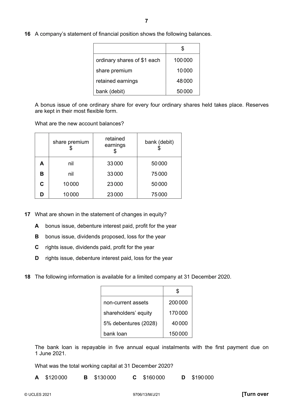 Cambridge A Level Accounting 9706 2021 May/June Paper 1 · Variant 3 question paper, page 7 of 12