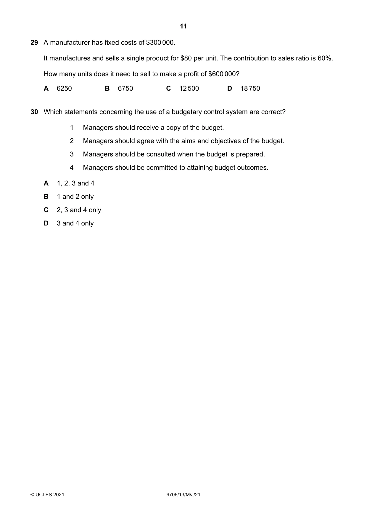 Cambridge A Level Accounting 9706 2021 May/June Paper 1 · Variant 3 question paper, page 11 of 12