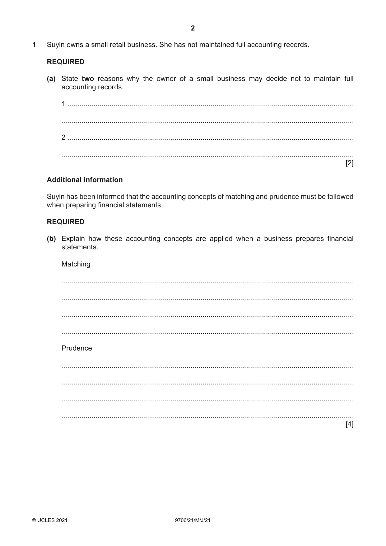 Cambridge A Level Accounting 9706 2021 May/June Paper 2 · Variant 1 question paper, page 2 of 20