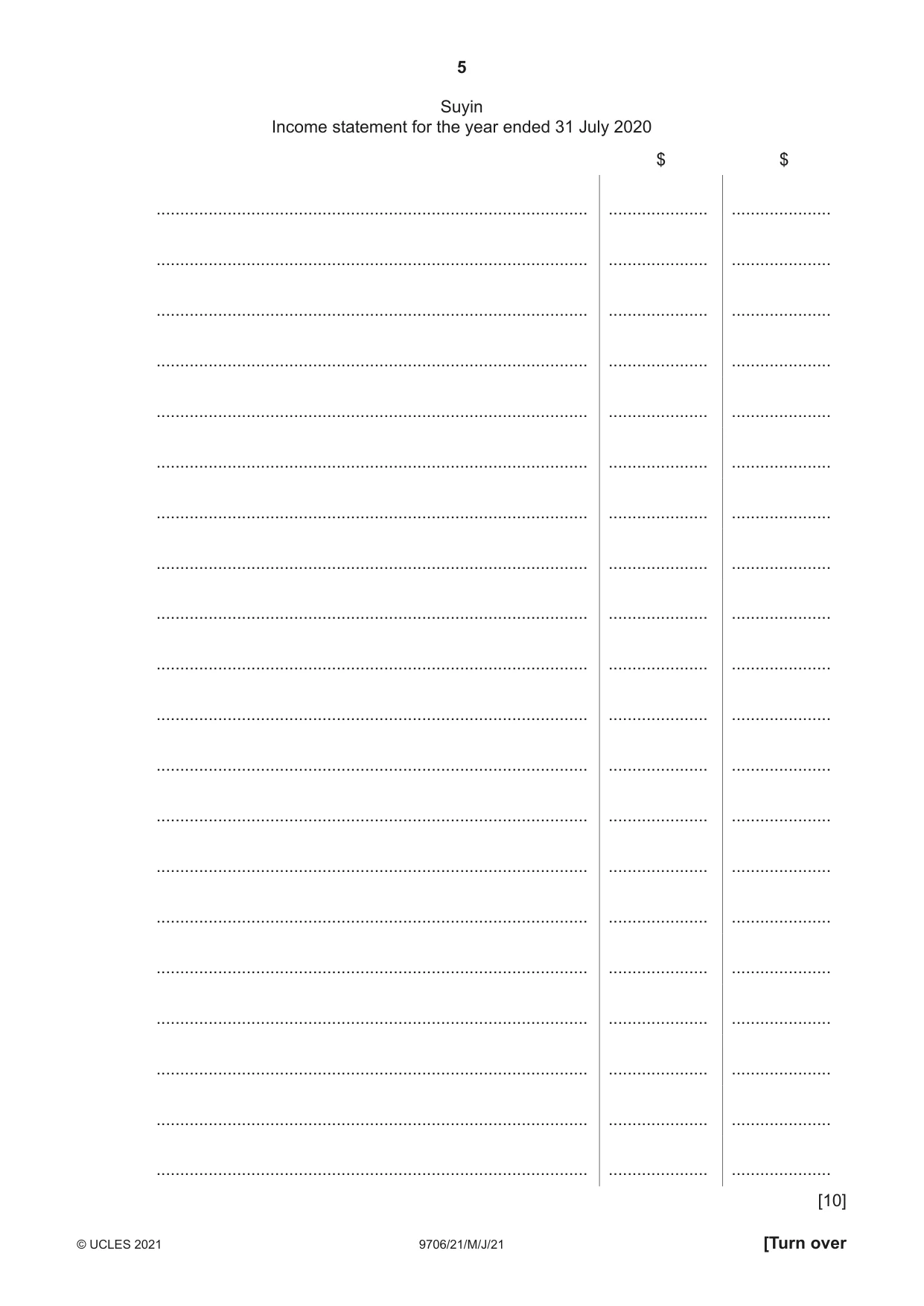 Cambridge A Level Accounting 9706 2021 May/June Paper 2 · Variant 1 question paper, page 5 of 20