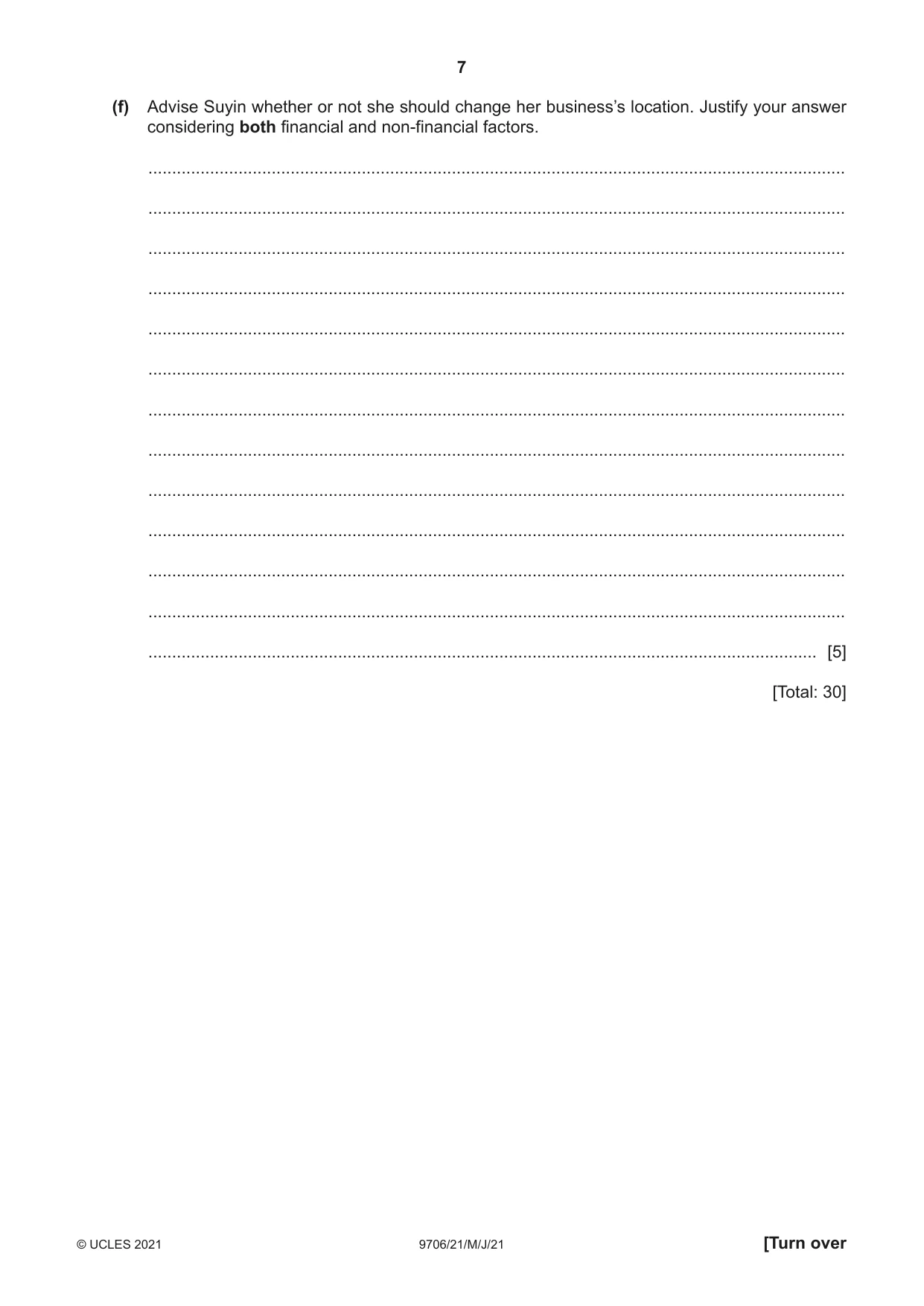 Cambridge A Level Accounting 9706 2021 May/June Paper 2 · Variant 1 question paper, page 7 of 20