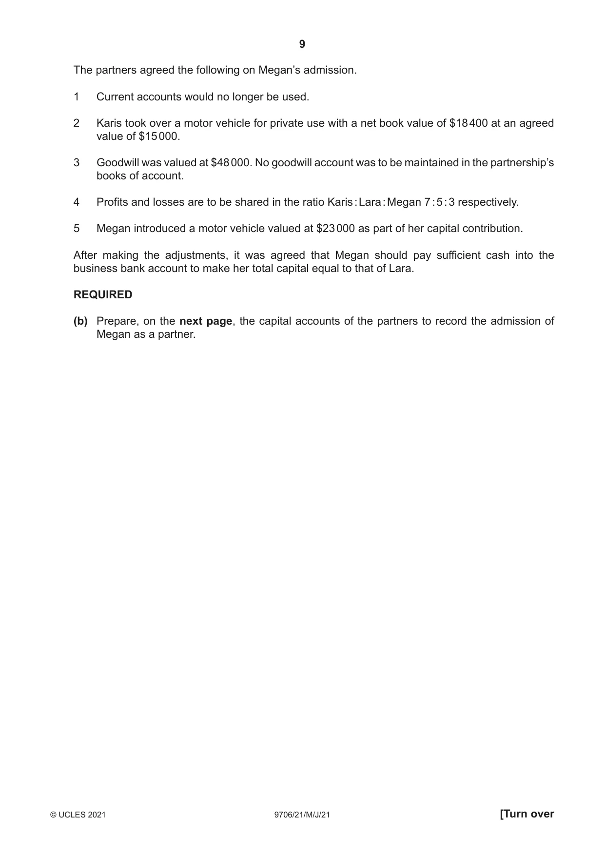 Cambridge A Level Accounting 9706 2021 May/June Paper 2 · Variant 1 question paper, page 9 of 20