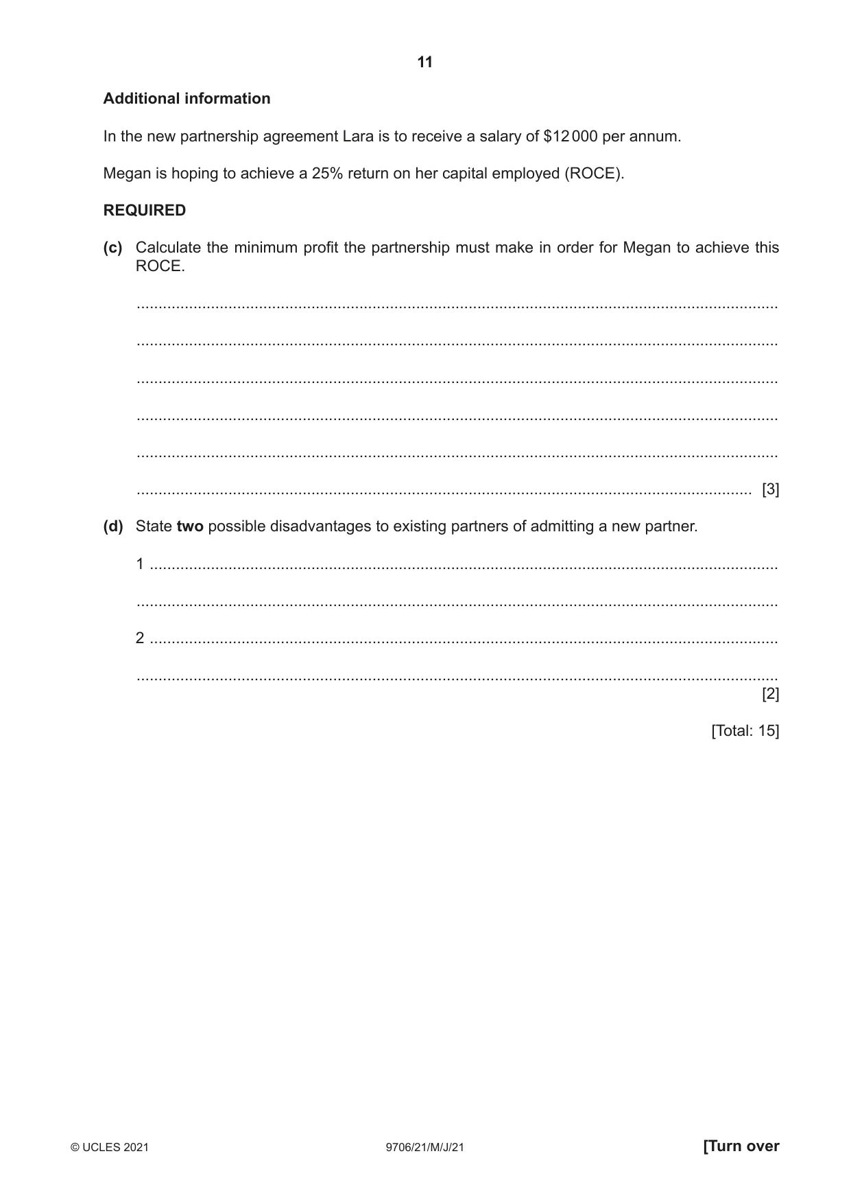 Cambridge A Level Accounting 9706 2021 May/June Paper 2 · Variant 1 question paper, page 11 of 20