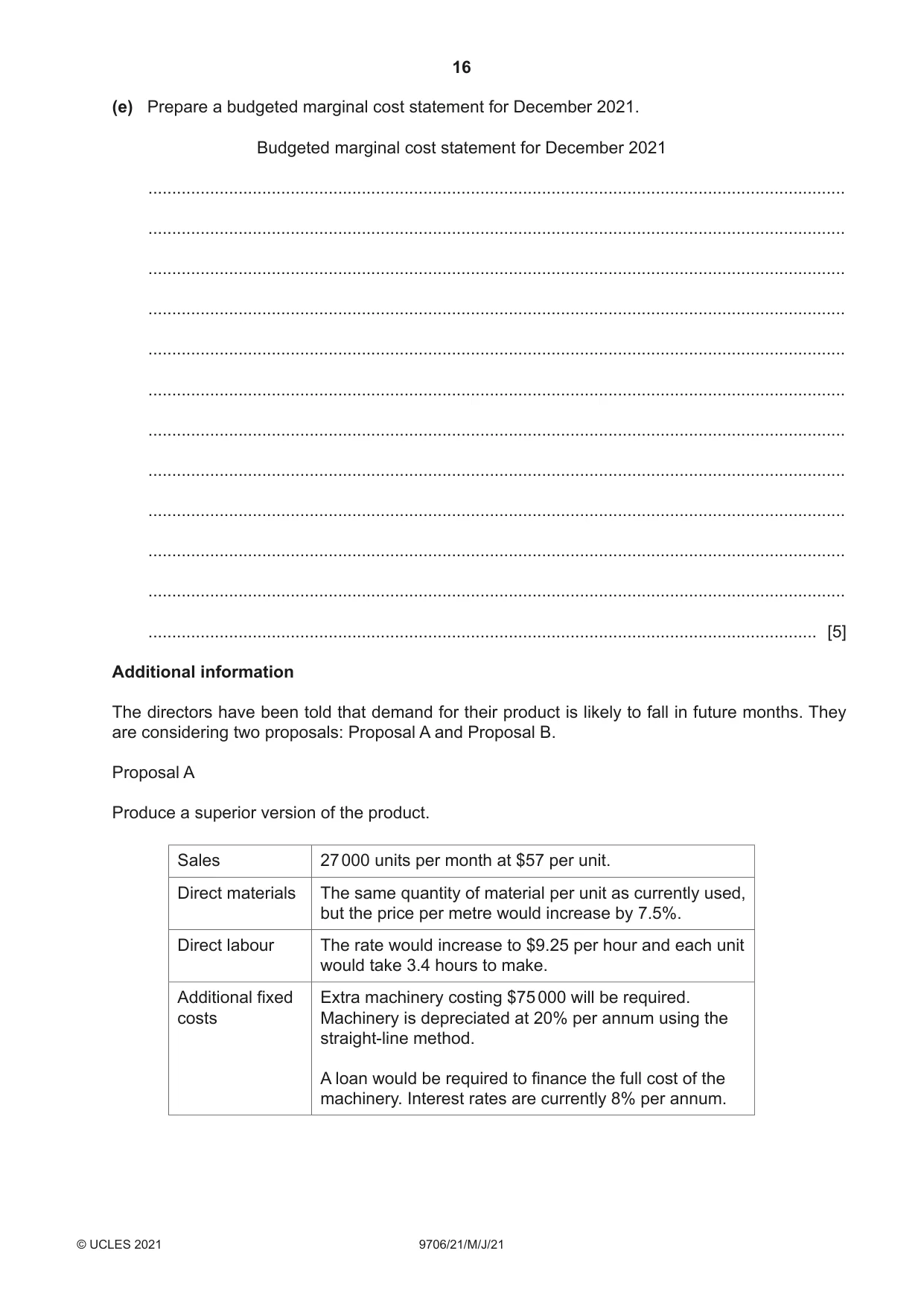 Cambridge A Level Accounting 9706 2021 May/June Paper 2 · Variant 1 question paper, page 16 of 20