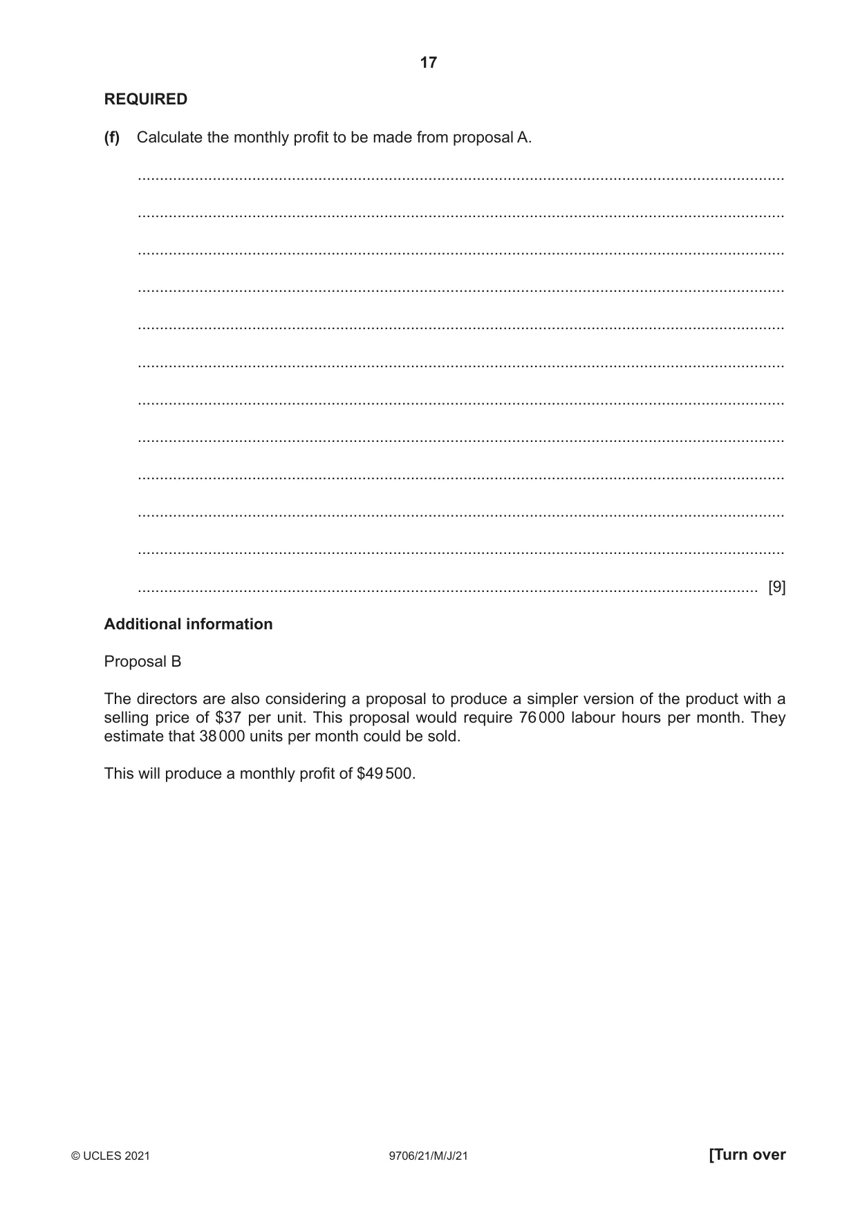 Cambridge A Level Accounting 9706 2021 May/June Paper 2 · Variant 1 question paper, page 17 of 20