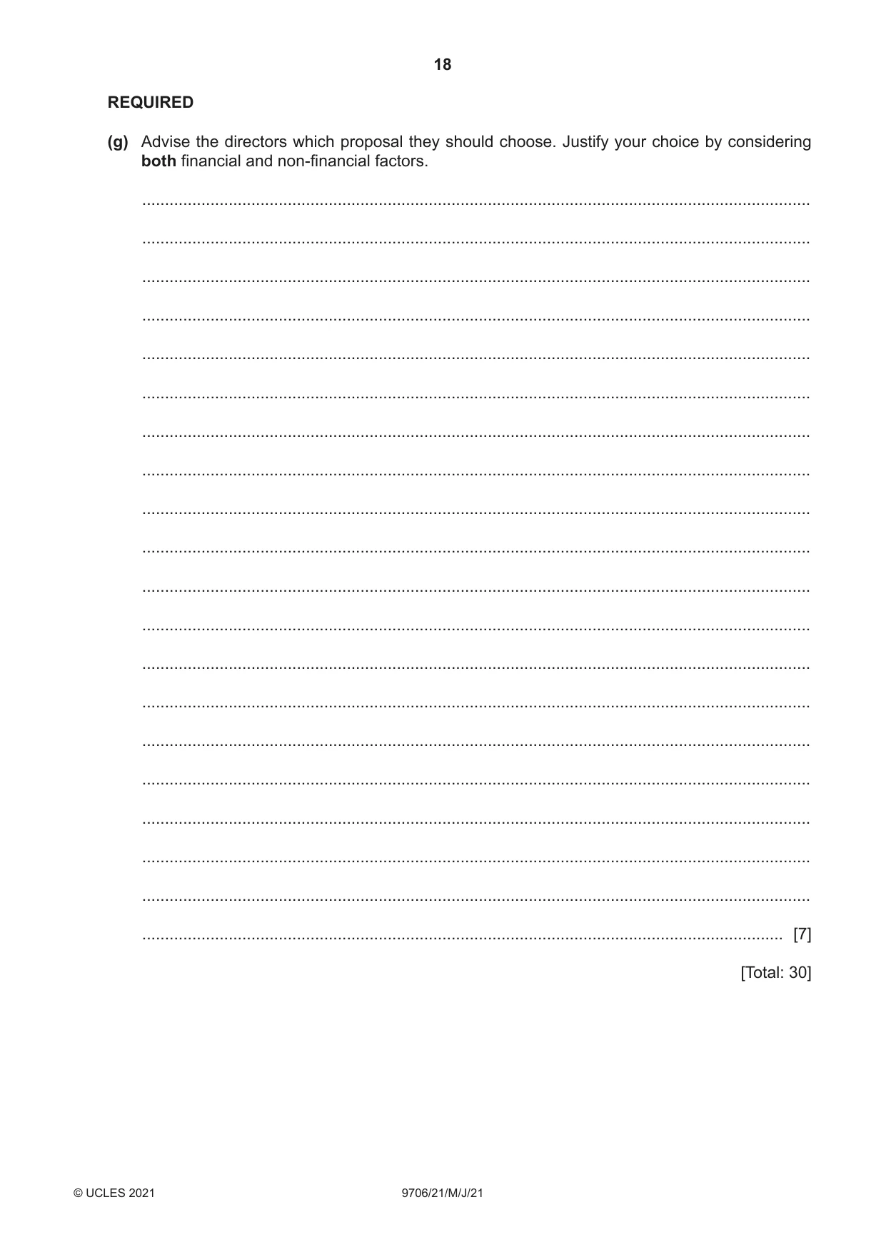Cambridge A Level Accounting 9706 2021 May/June Paper 2 · Variant 1 question paper, page 18 of 20