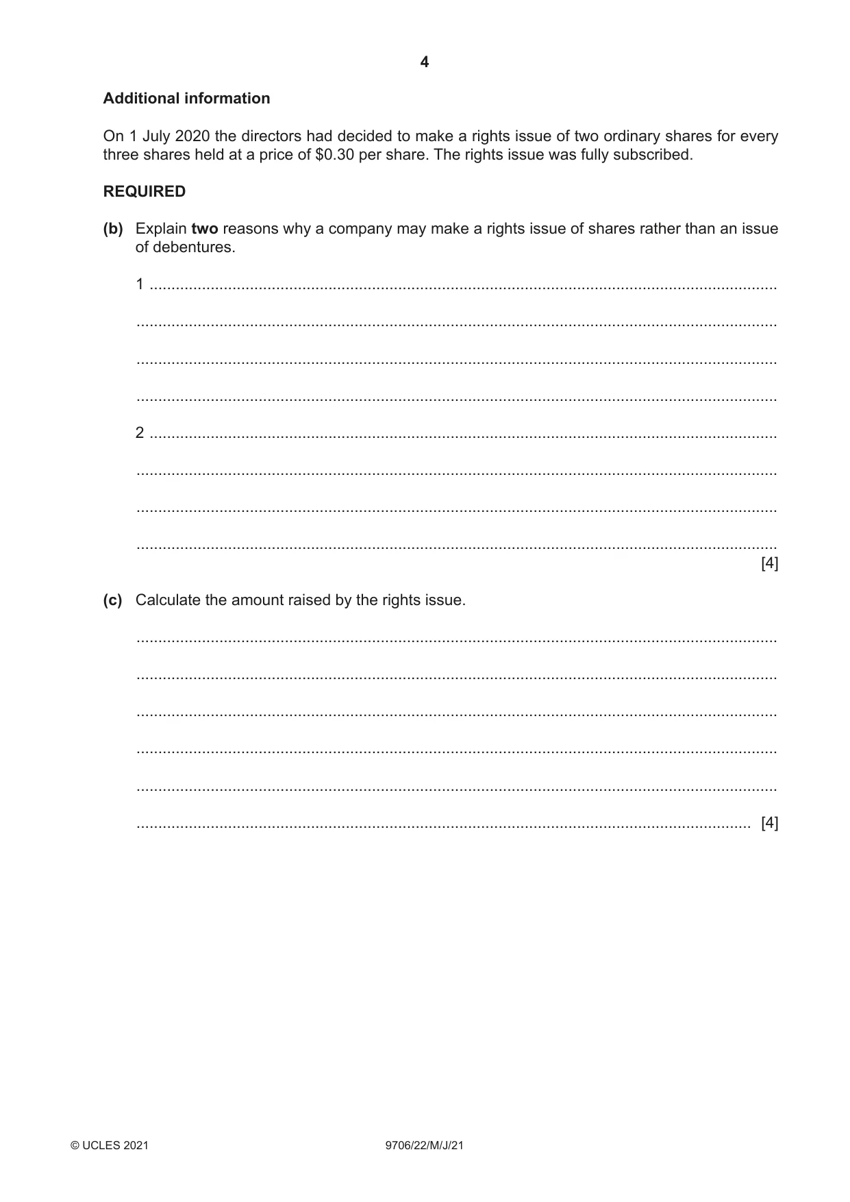 Cambridge A Level Accounting 9706 2021 May/June Paper 2 · Variant 2 question paper, page 4 of 20