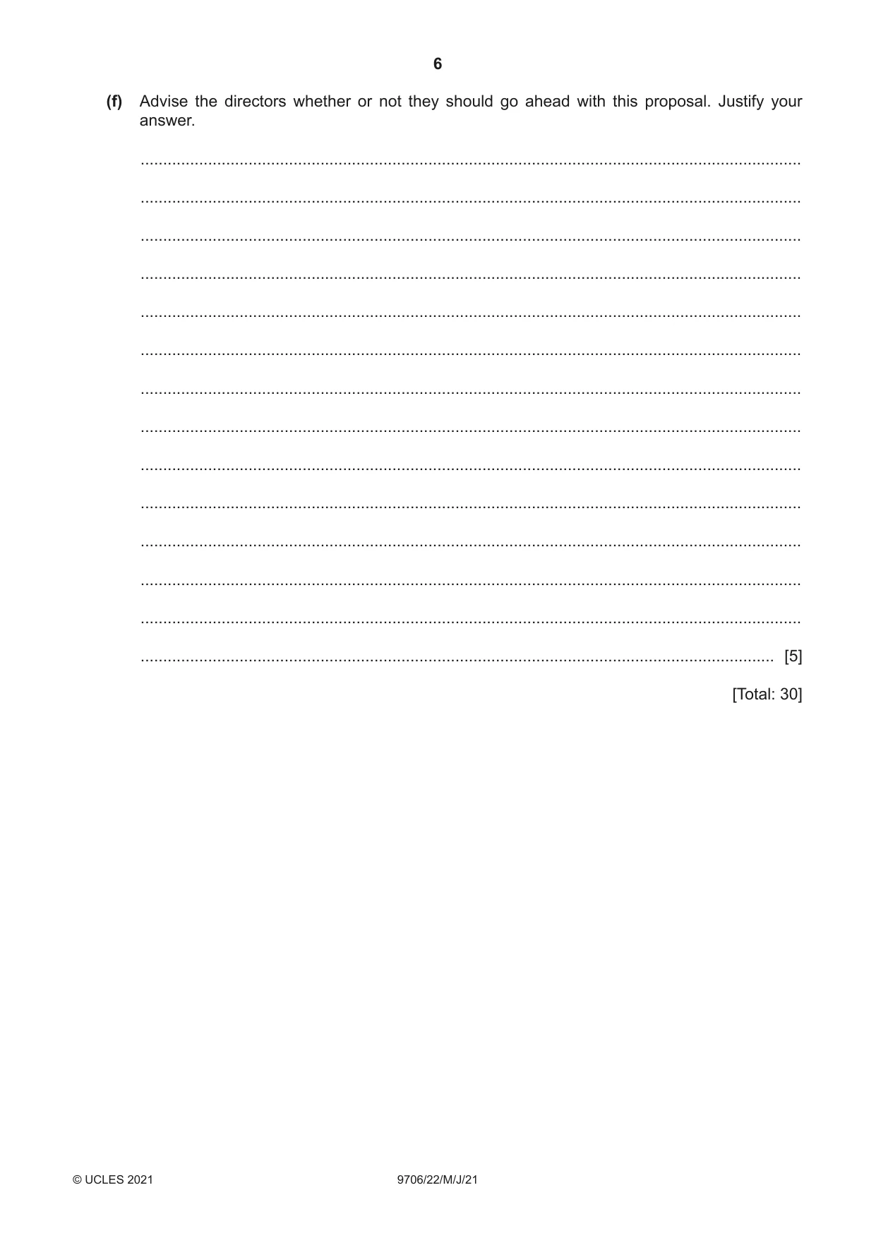 Cambridge A Level Accounting 9706 2021 May/June Paper 2 · Variant 2 question paper, page 6 of 20