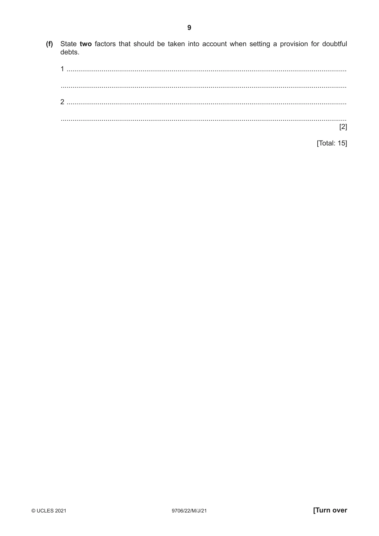 Cambridge A Level Accounting 9706 2021 May/June Paper 2 · Variant 2 question paper, page 9 of 20