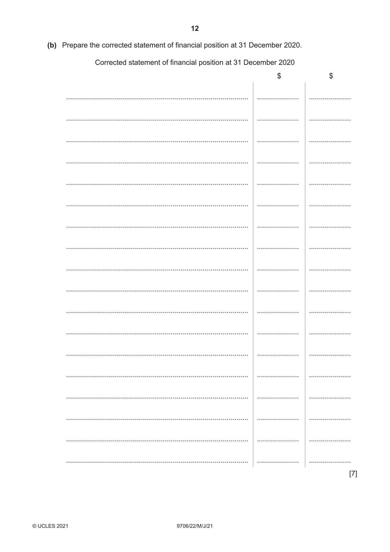Cambridge A Level Accounting 9706 2021 May/June Paper 2 · Variant 2 question paper, page 12 of 20