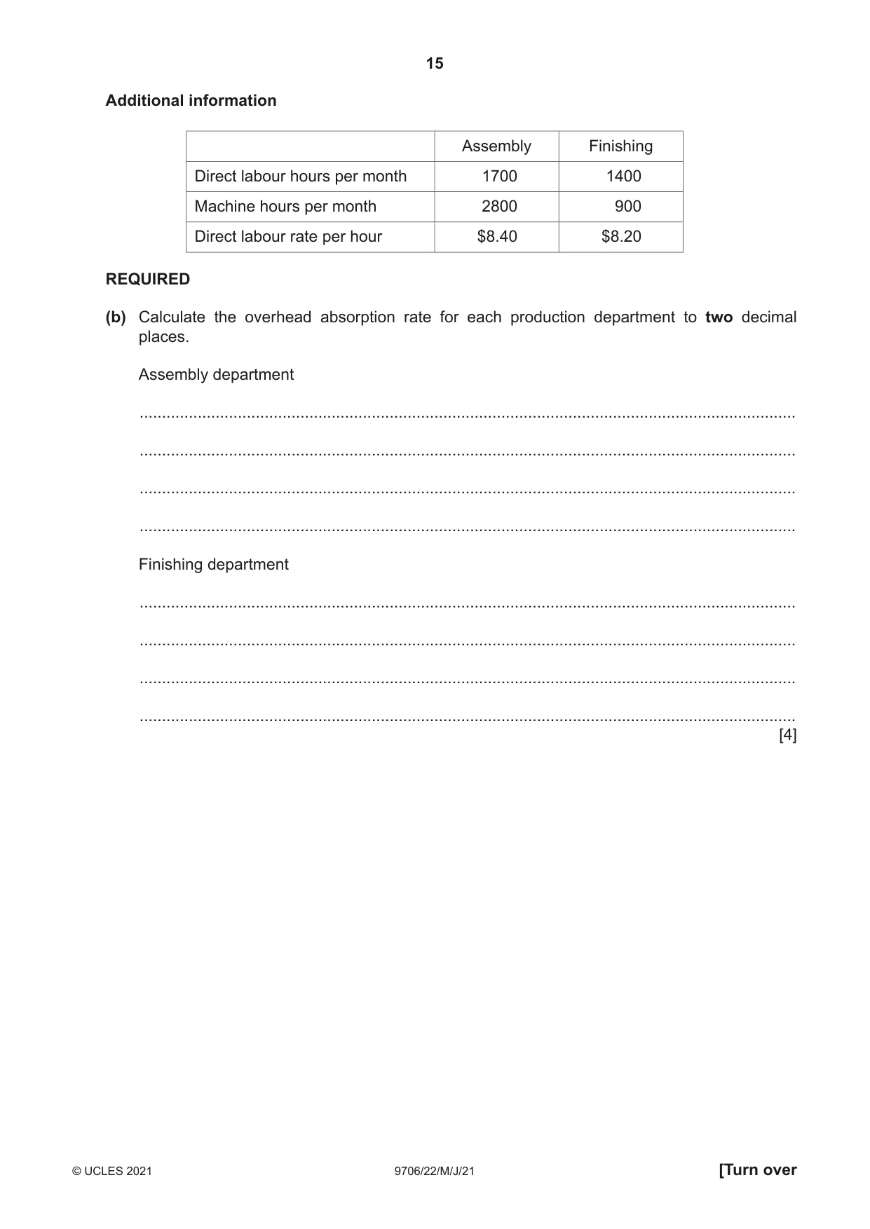Cambridge A Level Accounting 9706 2021 May/June Paper 2 · Variant 2 question paper, page 15 of 20