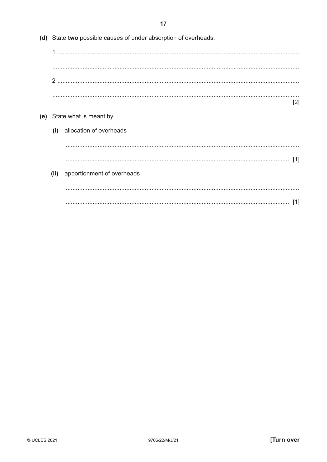Cambridge A Level Accounting 9706 2021 May/June Paper 2 · Variant 2 question paper, page 17 of 20