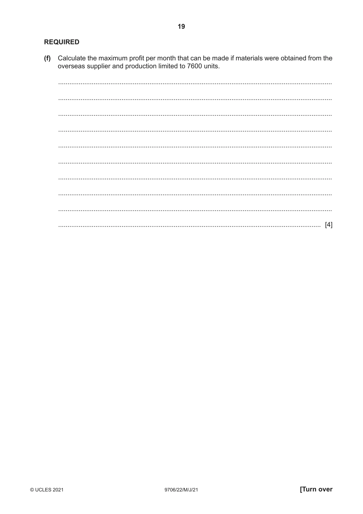 Cambridge A Level Accounting 9706 2021 May/June Paper 2 · Variant 2 question paper, page 19 of 20
