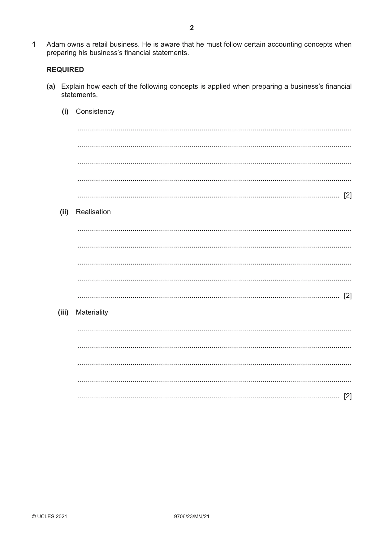 Cambridge A Level Accounting 9706 2021 May/June Paper 2 · Variant 3 question paper, page 2 of 20