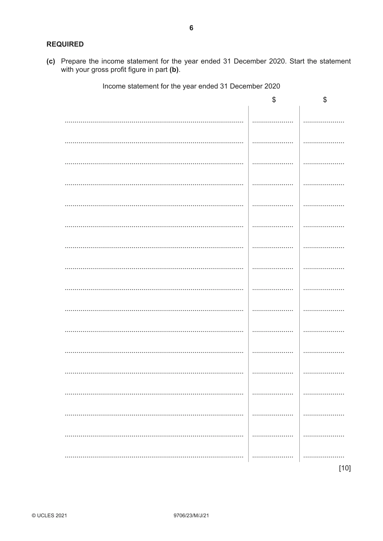 Cambridge A Level Accounting 9706 2021 May/June Paper 2 · Variant 3 question paper, page 6 of 20