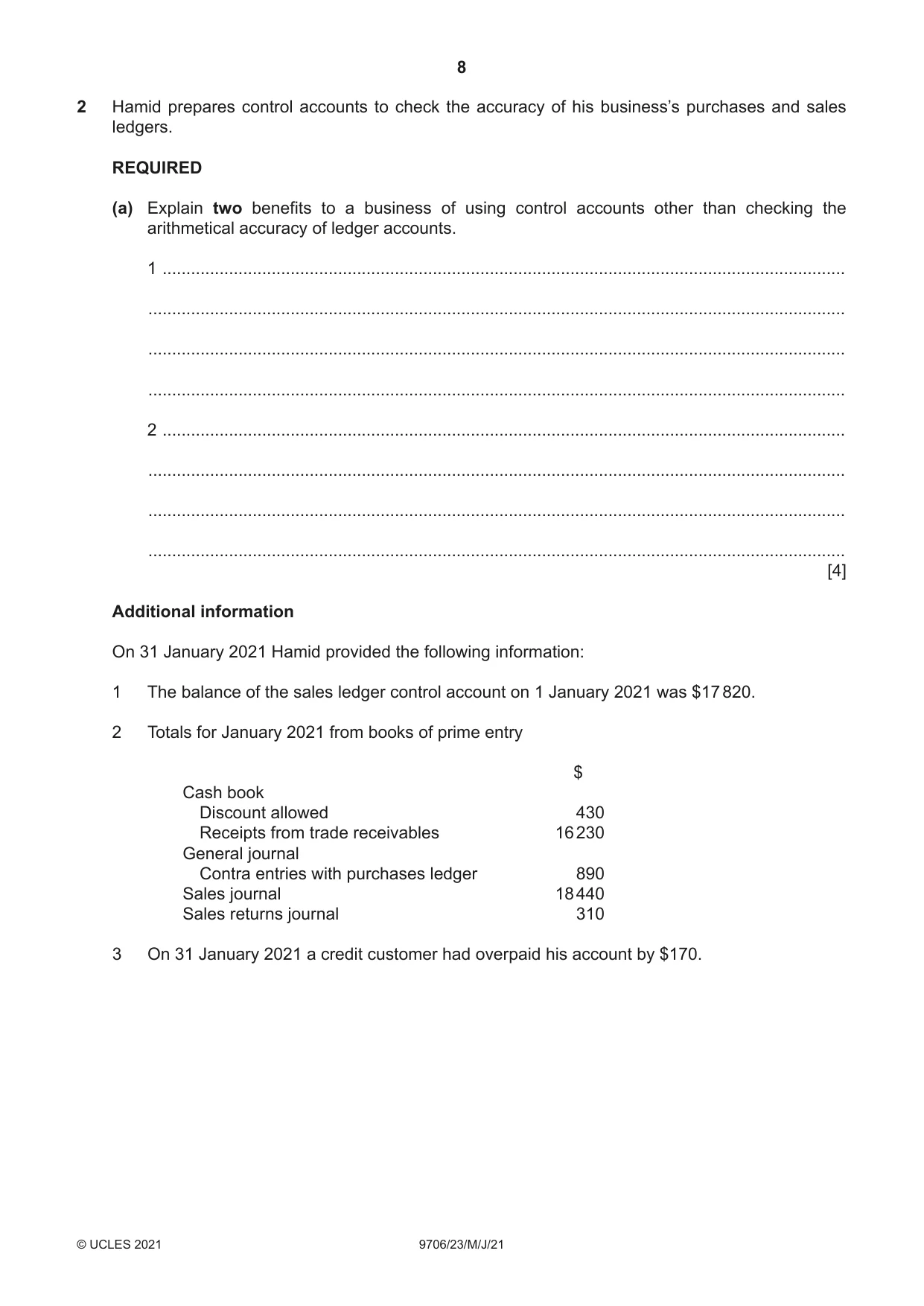 Cambridge A Level Accounting 9706 2021 May/June Paper 2 · Variant 3 question paper, page 8 of 20