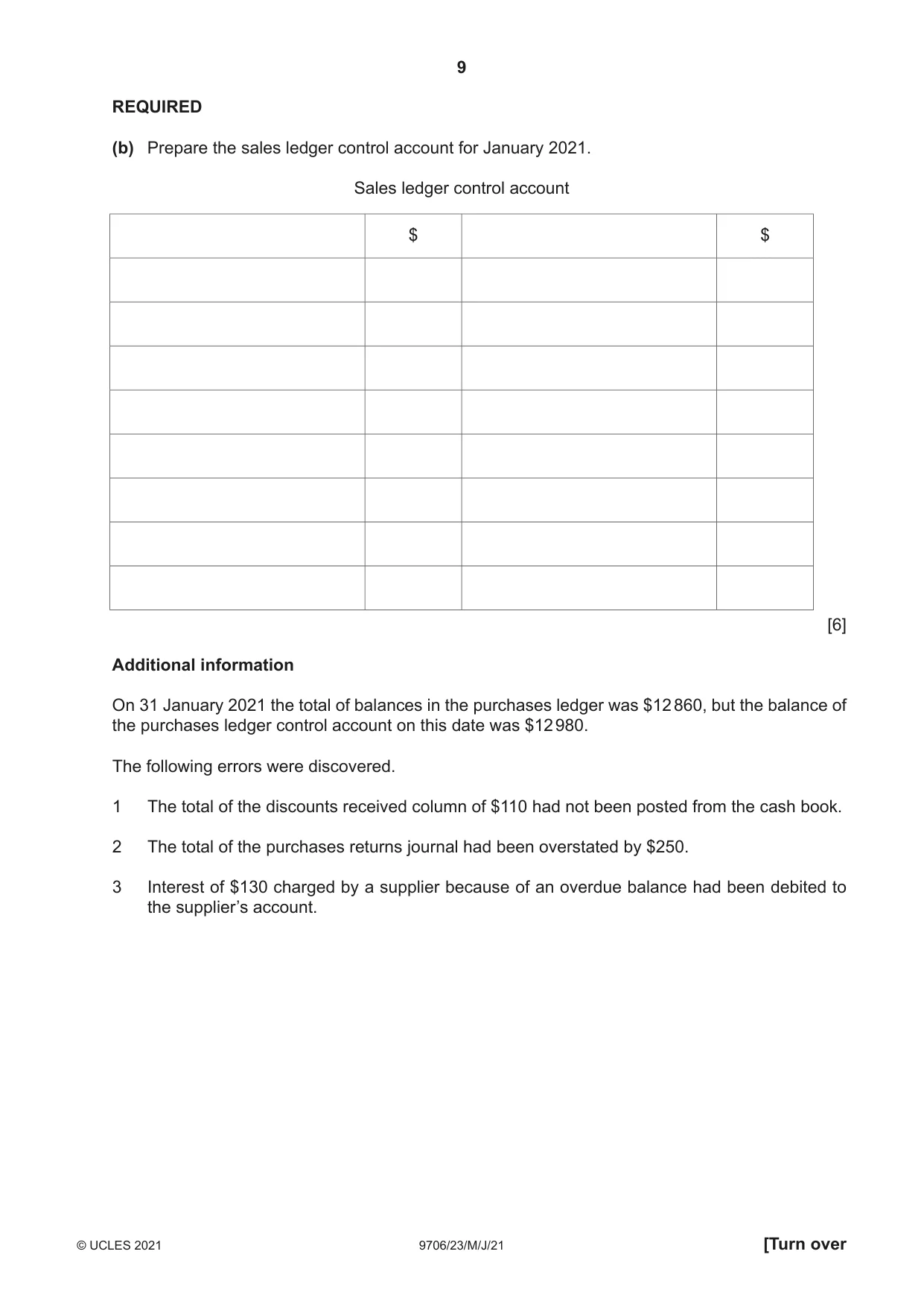 Cambridge A Level Accounting 9706 2021 May/June Paper 2 · Variant 3 question paper, page 9 of 20