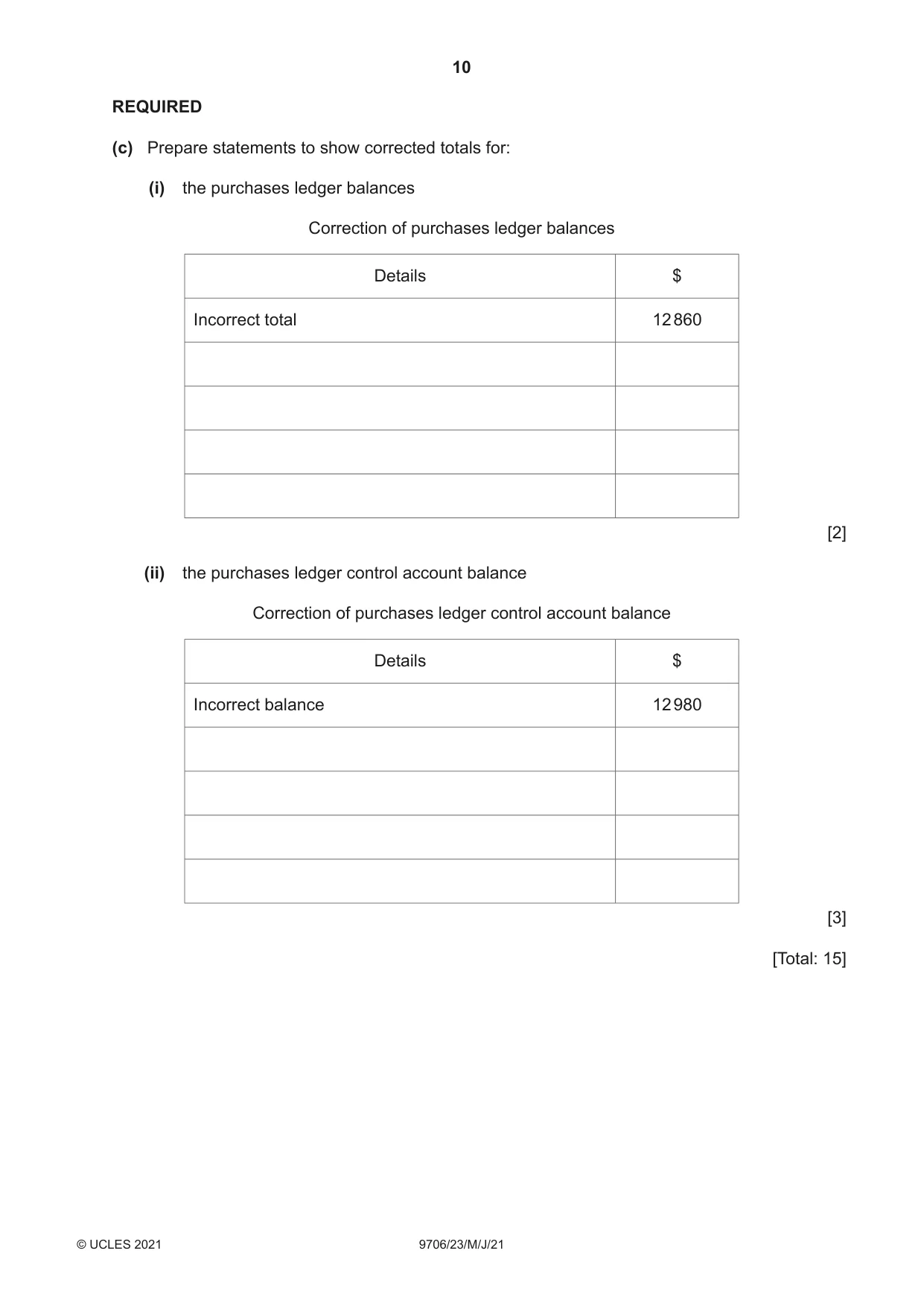 Cambridge A Level Accounting 9706 2021 May/June Paper 2 · Variant 3 question paper, page 10 of 20
