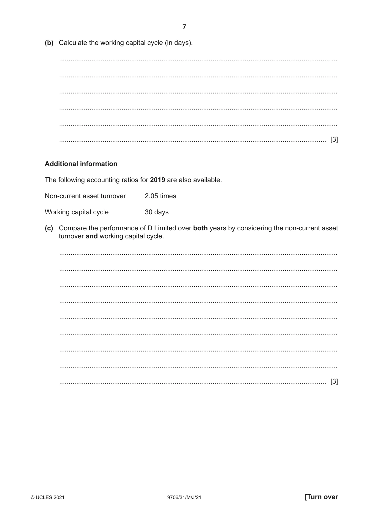 Cambridge A Level Accounting 9706 2021 May/June Paper 3 · Variant 1 question paper, page 7 of 28