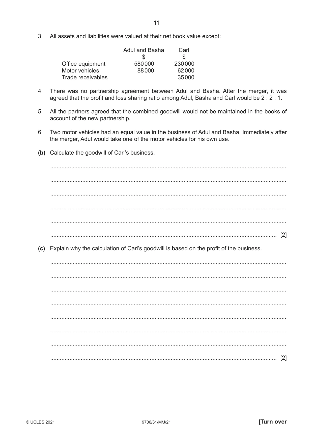 Cambridge A Level Accounting 9706 2021 May/June Paper 3 · Variant 1 question paper, page 11 of 28