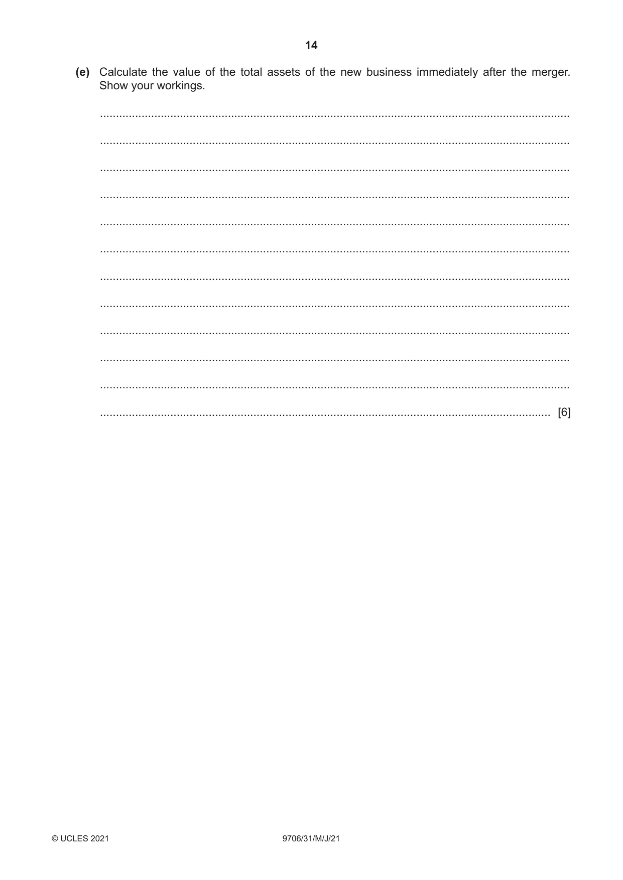 Cambridge A Level Accounting 9706 2021 May/June Paper 3 · Variant 1 question paper, page 14 of 28