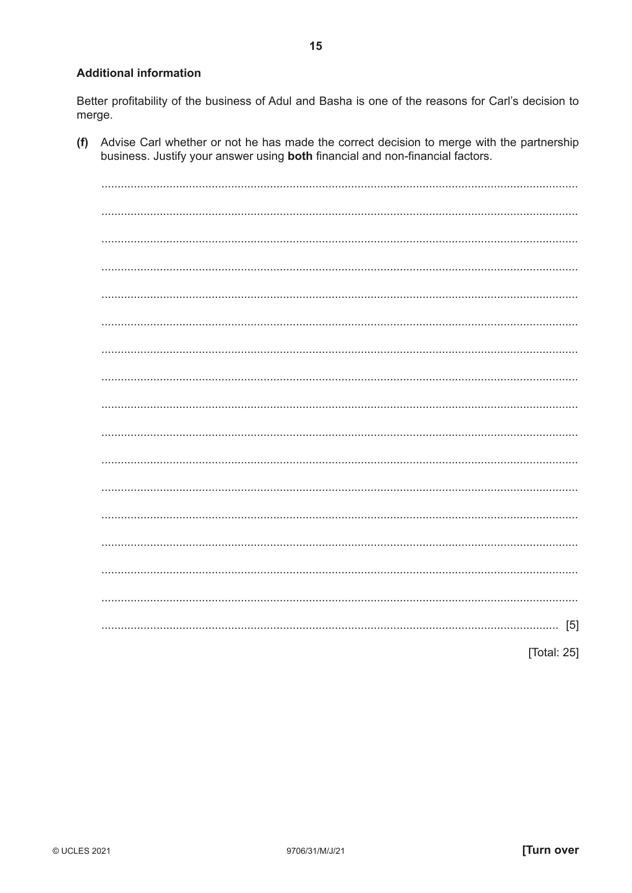 Cambridge A Level Accounting 9706 2021 May/June Paper 3 · Variant 1 question paper, page 15 of 28