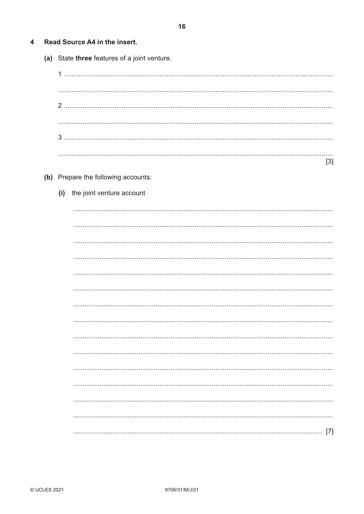 Cambridge A Level Accounting 9706 2021 May/June Paper 3 · Variant 1 question paper, page 16 of 28