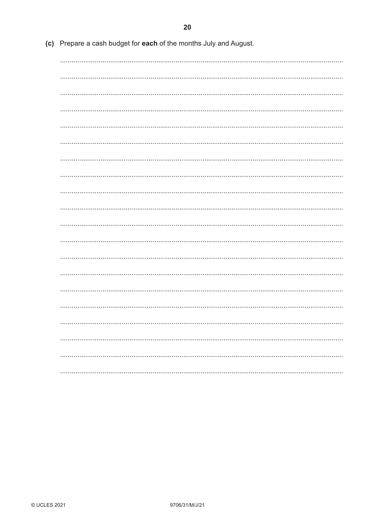 Cambridge A Level Accounting 9706 2021 May/June Paper 3 · Variant 1 question paper, page 20 of 28