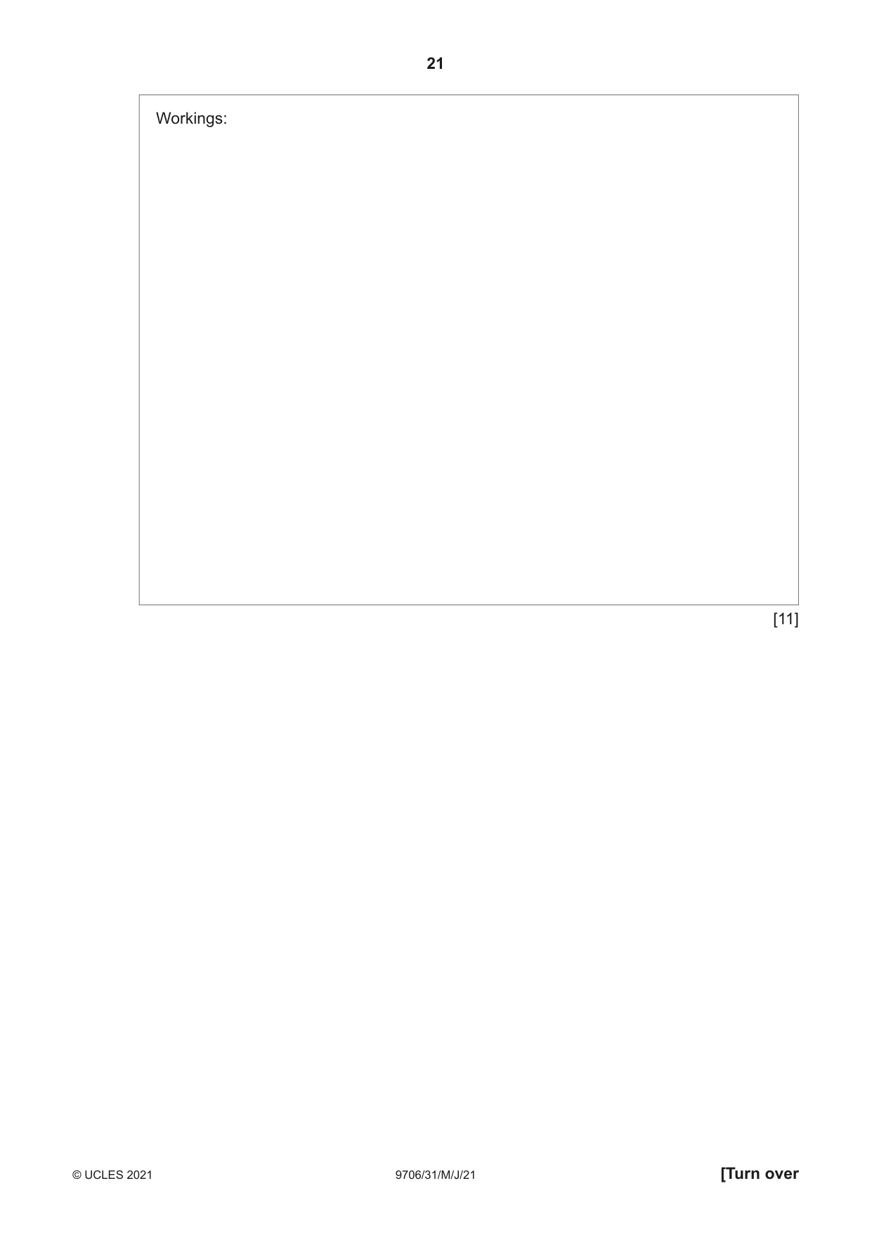 Cambridge A Level Accounting 9706 2021 May/June Paper 3 · Variant 1 question paper, page 21 of 28
