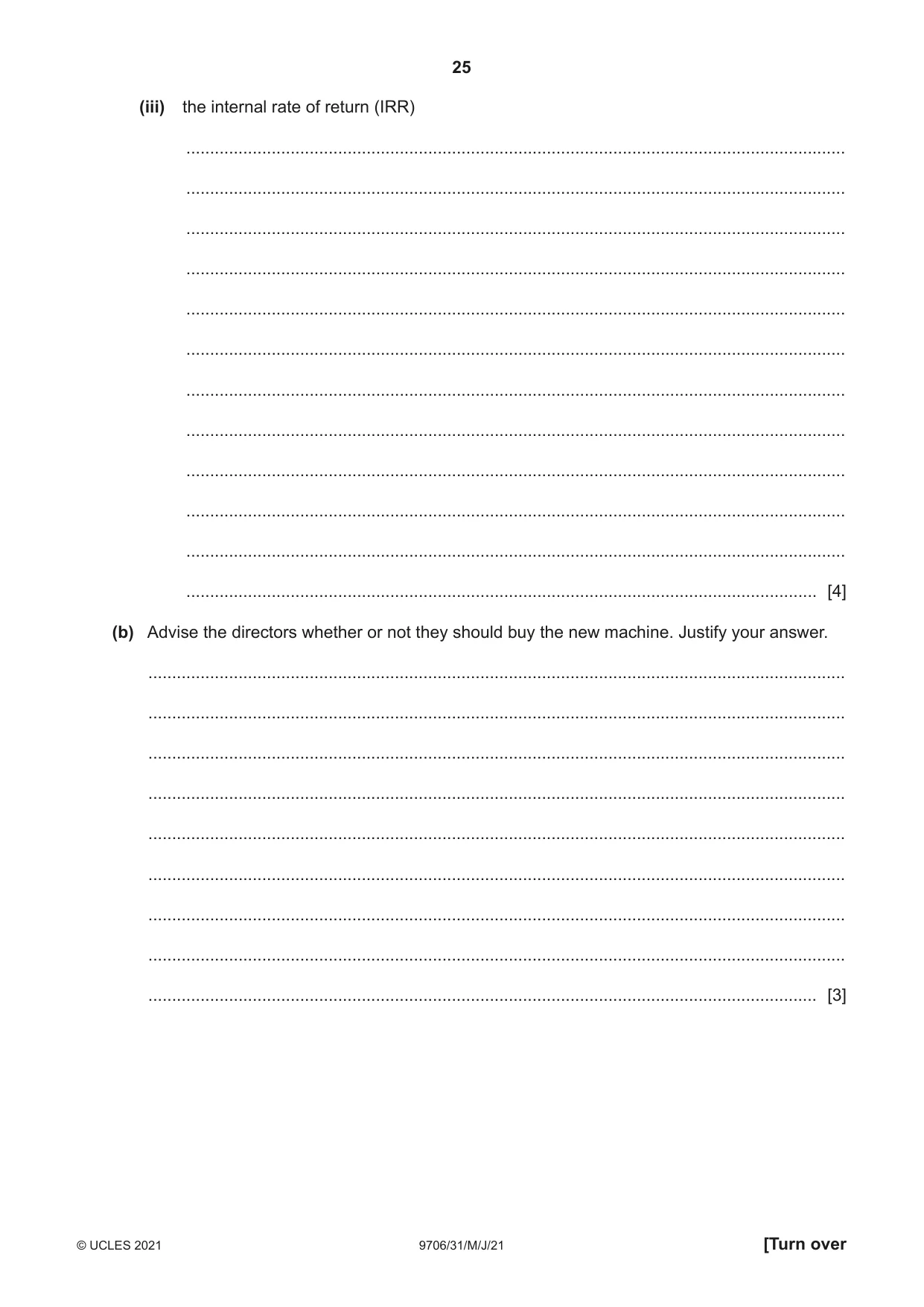 Cambridge A Level Accounting 9706 2021 May/June Paper 3 · Variant 1 question paper, page 25 of 28