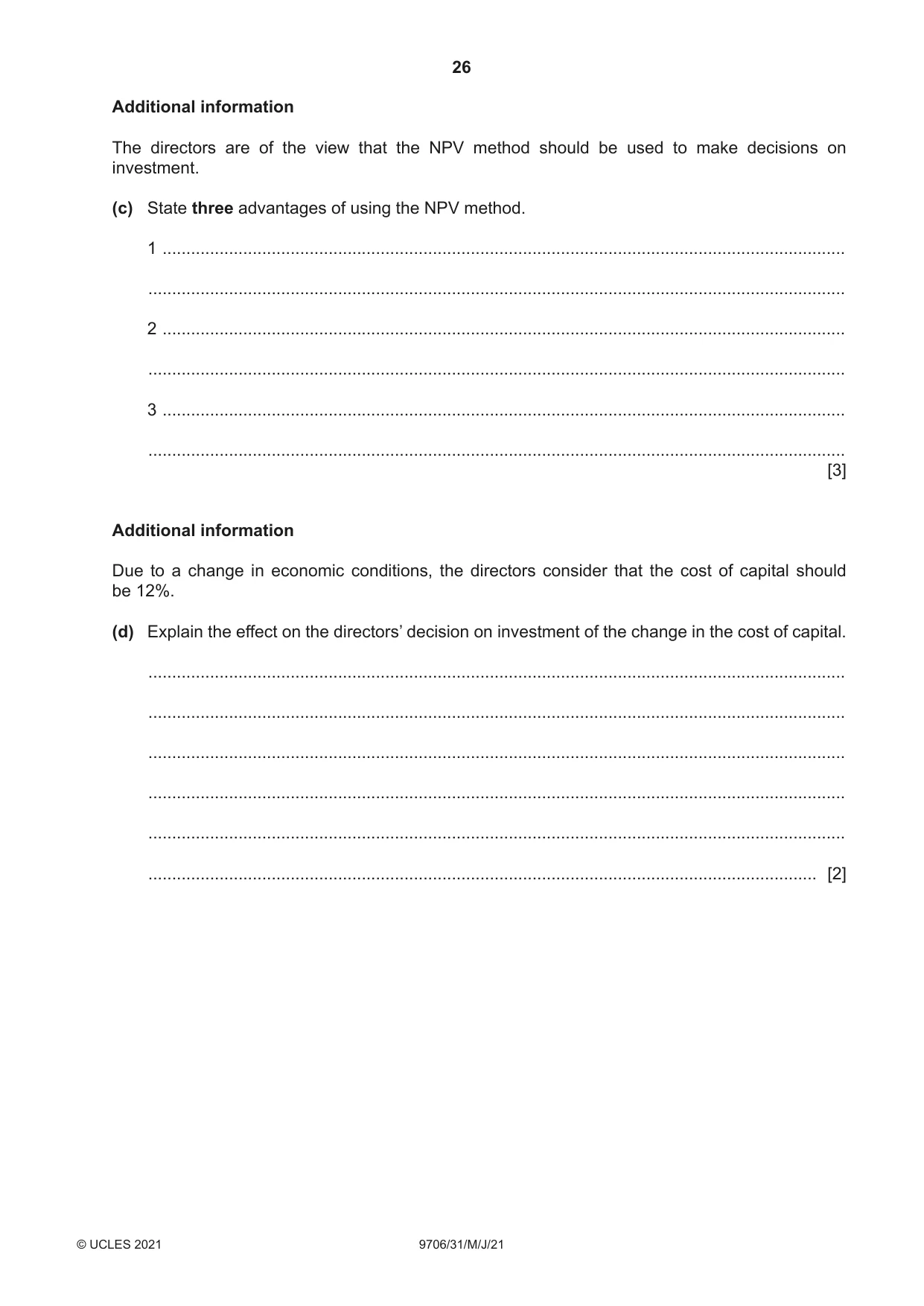 Cambridge A Level Accounting 9706 2021 May/June Paper 3 · Variant 1 question paper, page 26 of 28