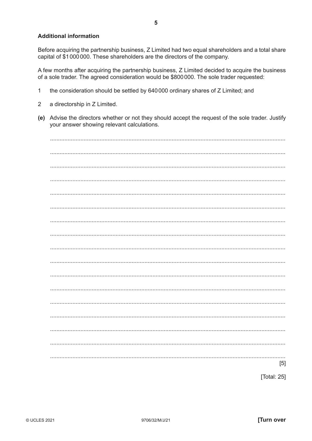 Cambridge A Level Accounting 9706 2021 May/June Paper 3 · Variant 2 question paper, page 5 of 24