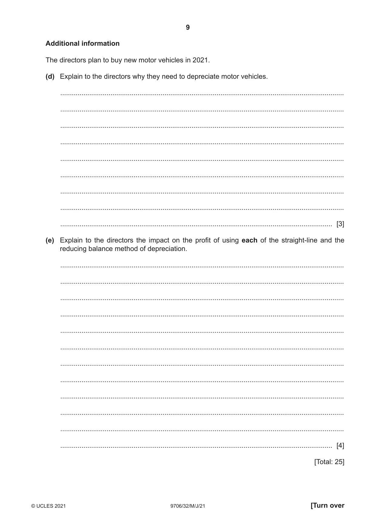 Cambridge A Level Accounting 9706 2021 May/June Paper 3 · Variant 2 question paper, page 9 of 24