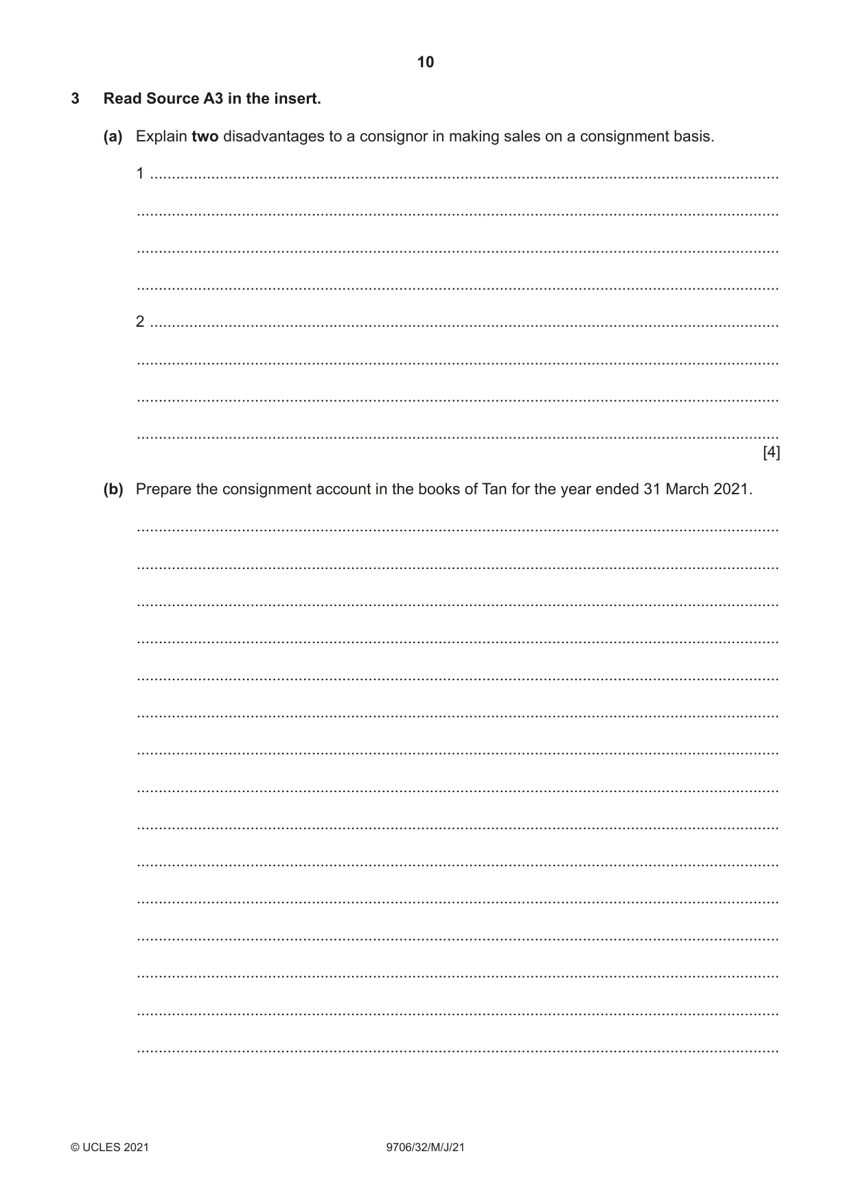 Cambridge A Level Accounting 9706 2021 May/June Paper 3 · Variant 2 question paper, page 10 of 24