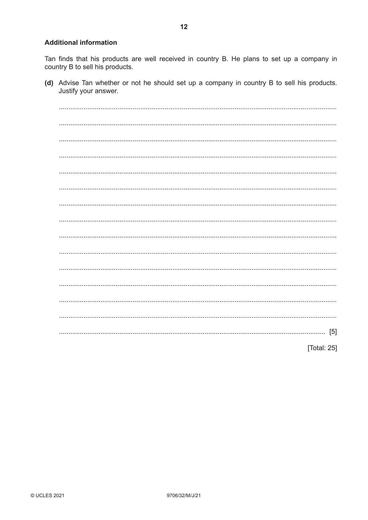 Cambridge A Level Accounting 9706 2021 May/June Paper 3 · Variant 2 question paper, page 12 of 24