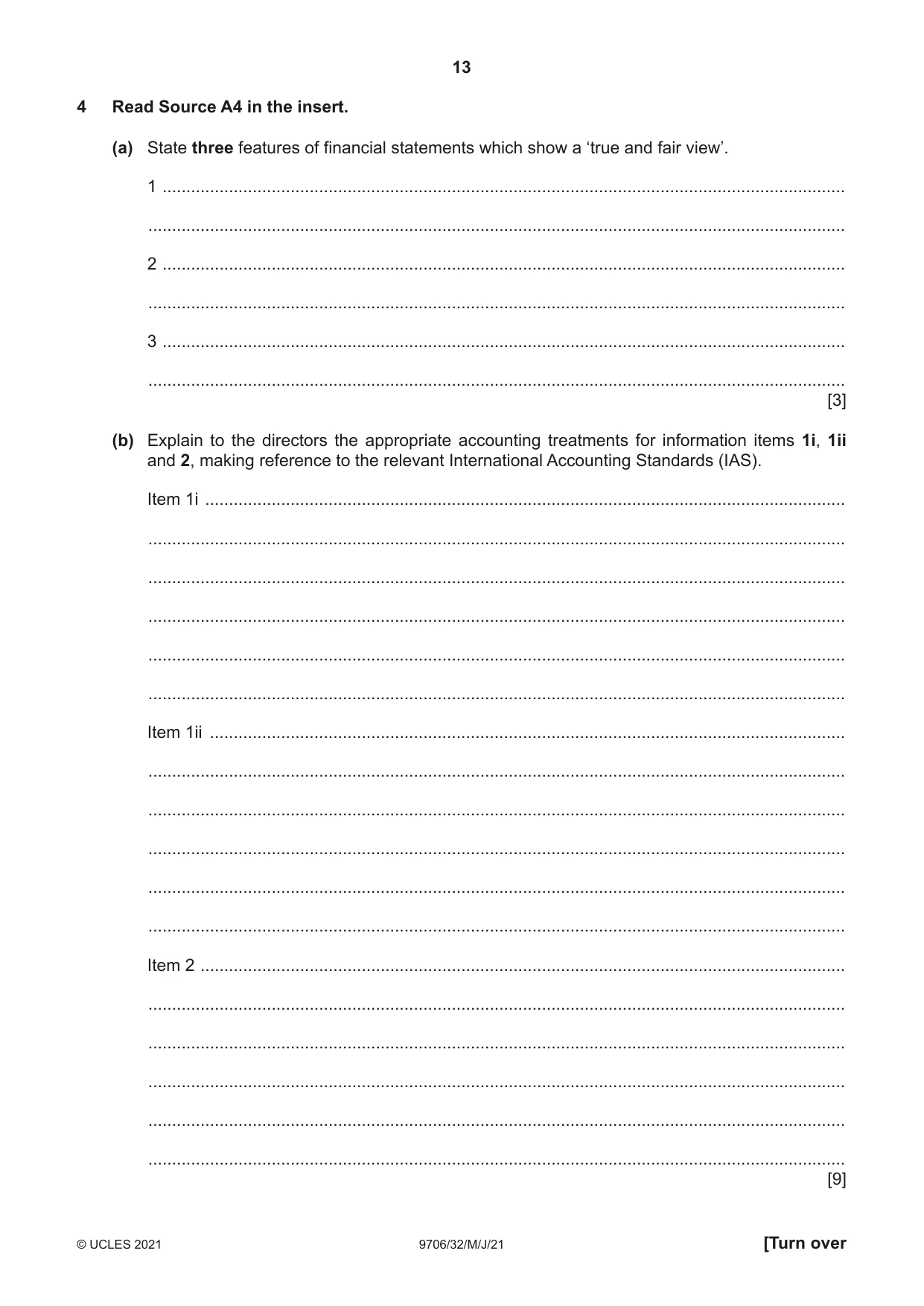 Cambridge A Level Accounting 9706 2021 May/June Paper 3 · Variant 2 question paper, page 13 of 24