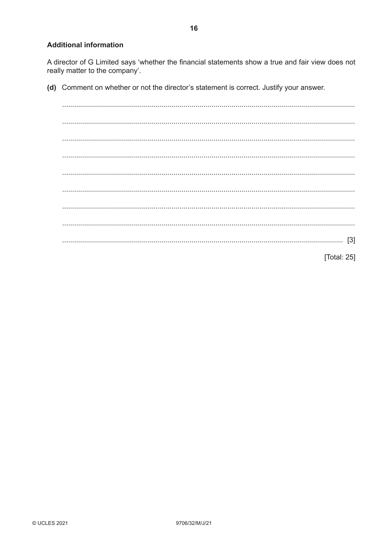 Cambridge A Level Accounting 9706 2021 May/June Paper 3 · Variant 2 question paper, page 16 of 24