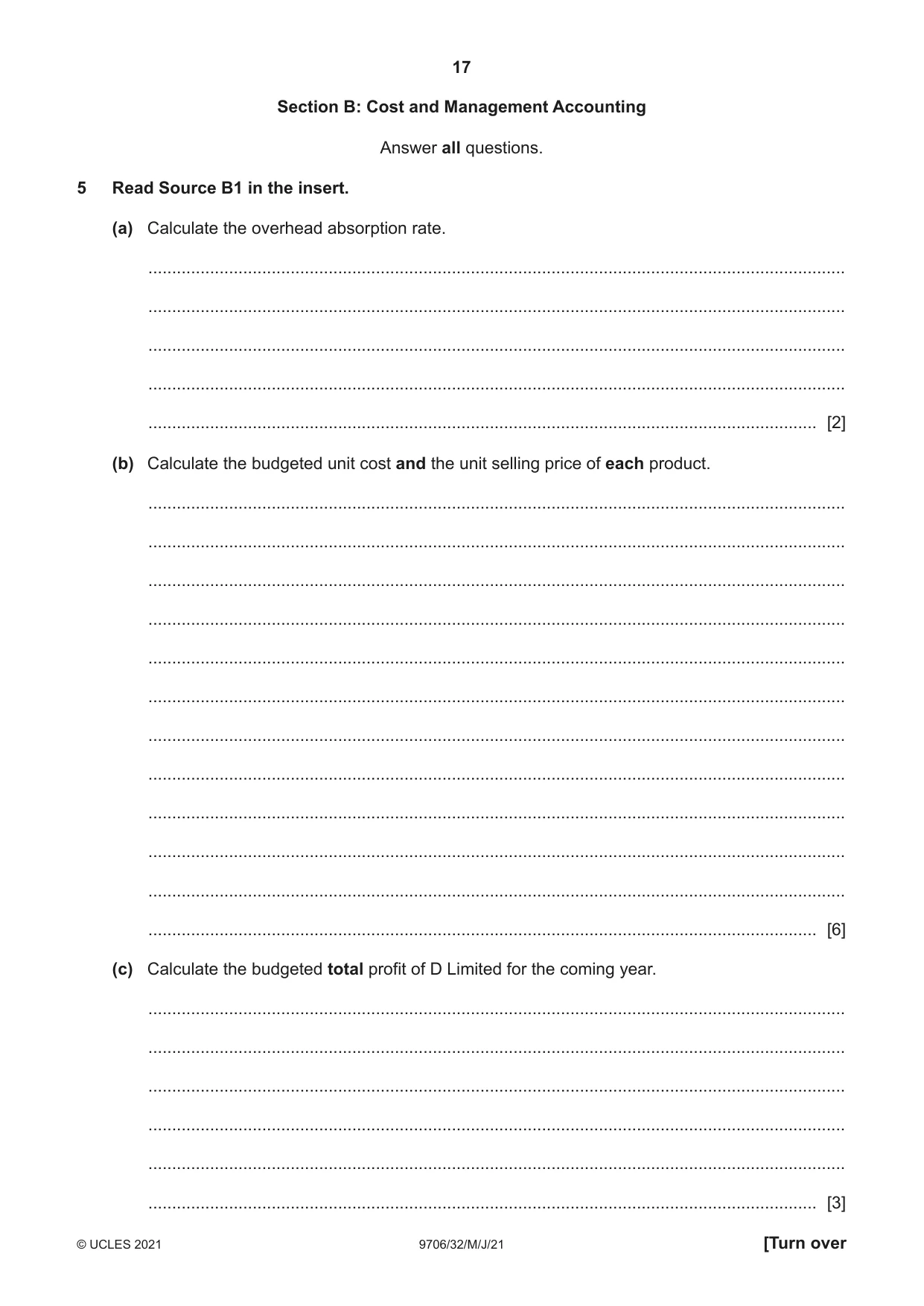 Cambridge A Level Accounting 9706 2021 May/June Paper 3 · Variant 2 question paper, page 17 of 24