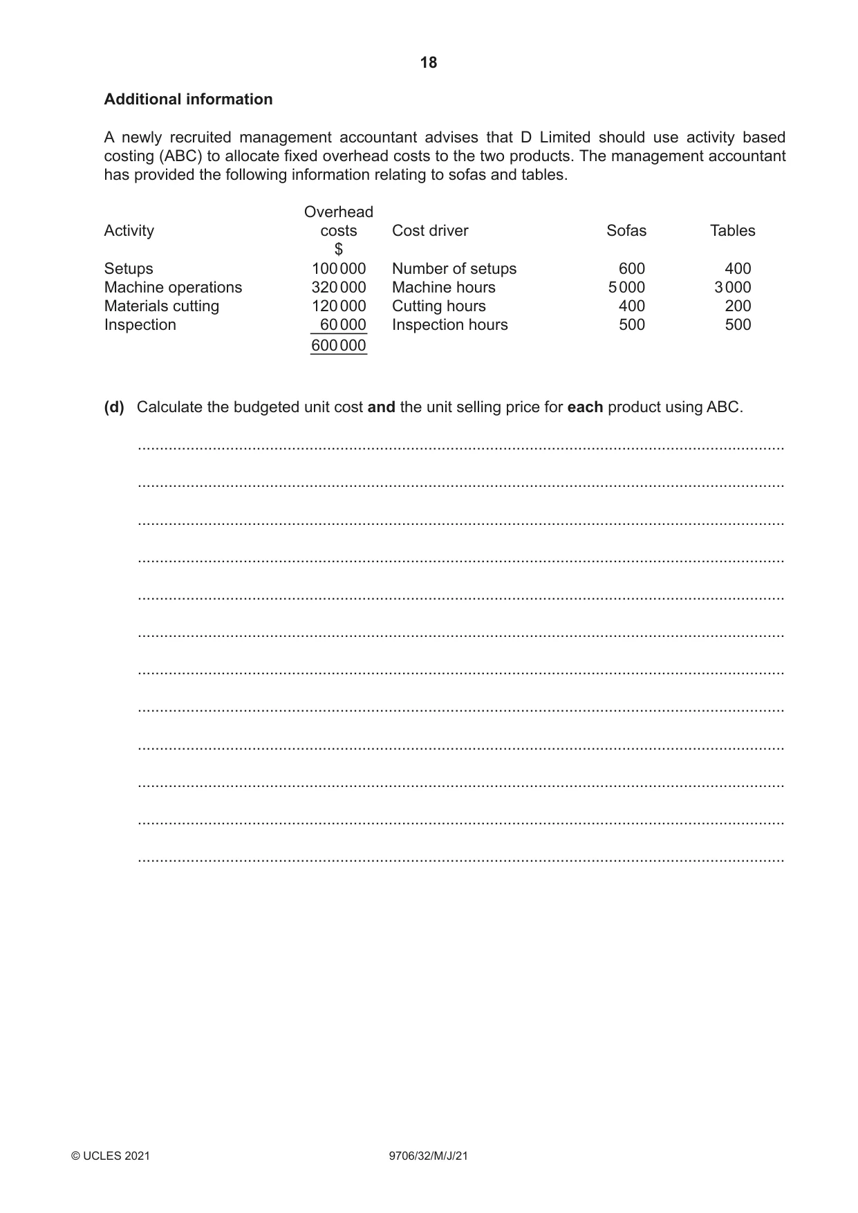 Cambridge A Level Accounting 9706 2021 May/June Paper 3 · Variant 2 question paper, page 18 of 24