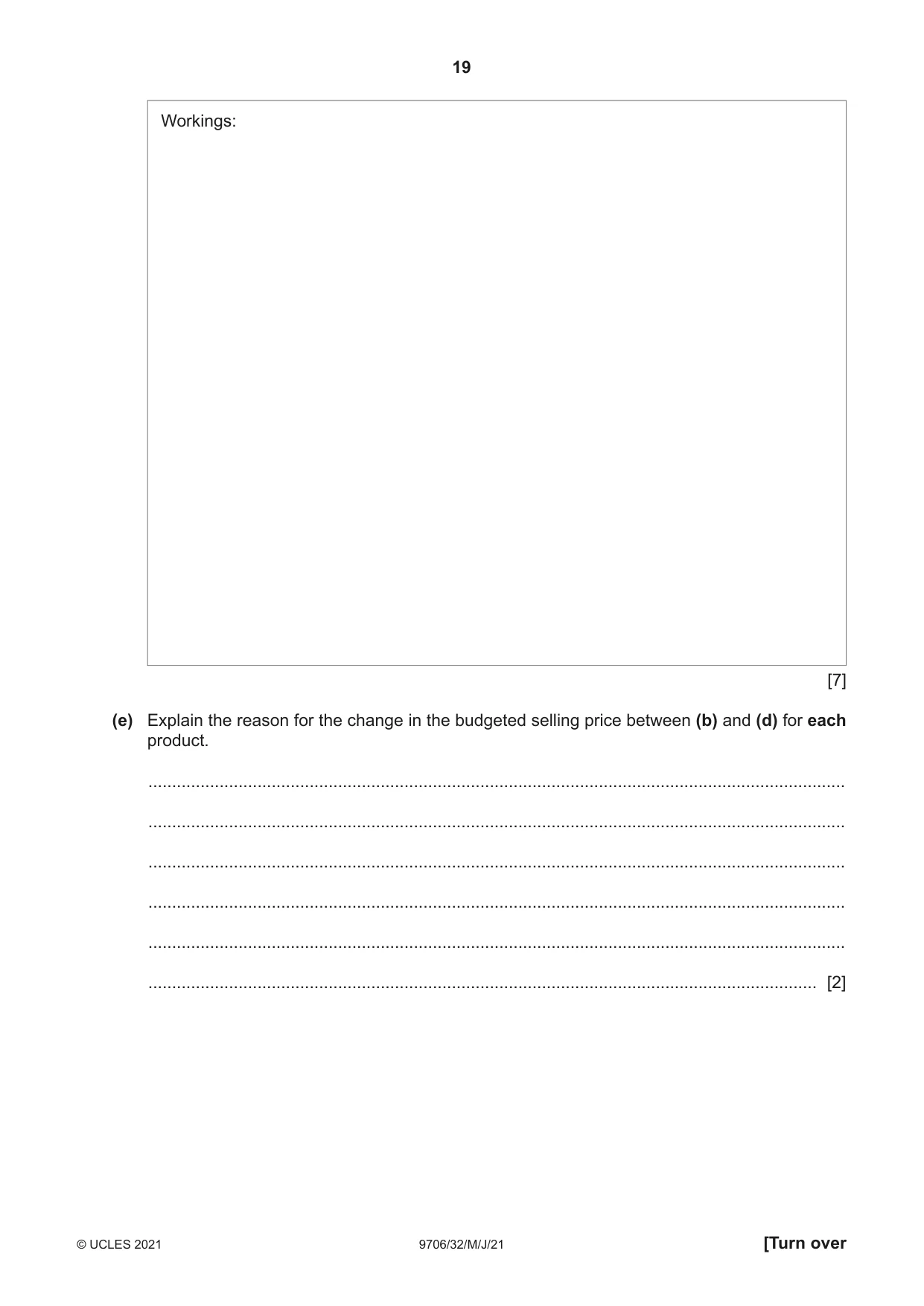 Cambridge A Level Accounting 9706 2021 May/June Paper 3 · Variant 2 question paper, page 19 of 24