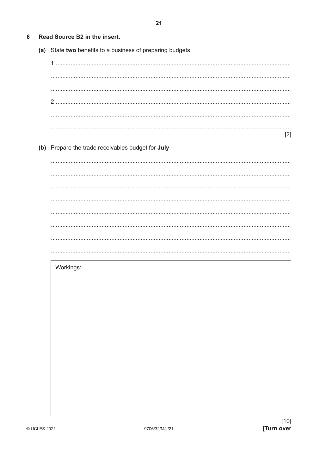 Cambridge A Level Accounting 9706 2021 May/June Paper 3 · Variant 2 question paper, page 21 of 24