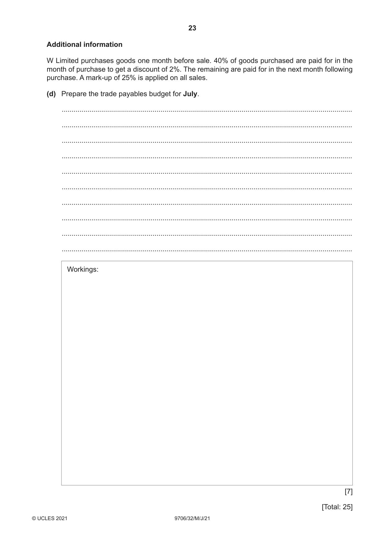 Cambridge A Level Accounting 9706 2021 May/June Paper 3 · Variant 2 question paper, page 23 of 24
