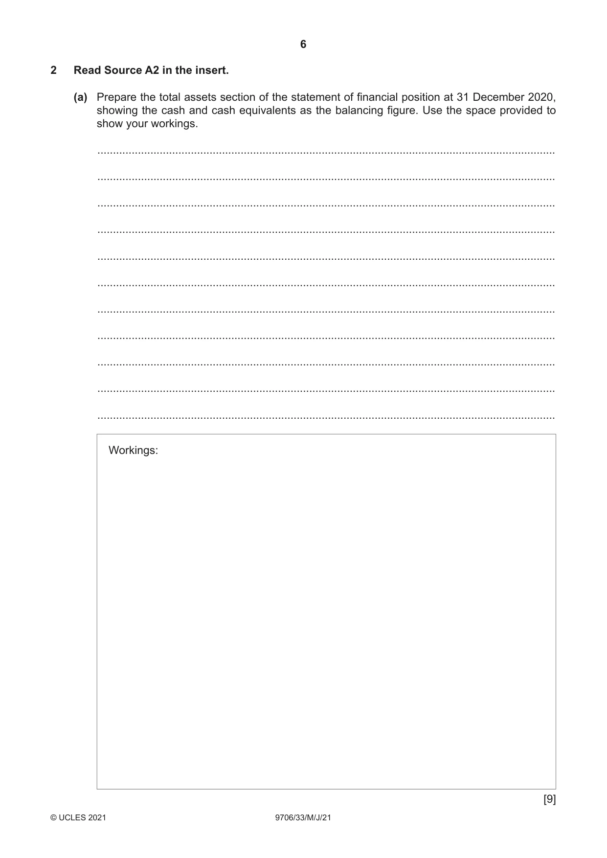 Cambridge A Level Accounting 9706 2021 May/June Paper 3 · Variant 3 question paper, page 6 of 28