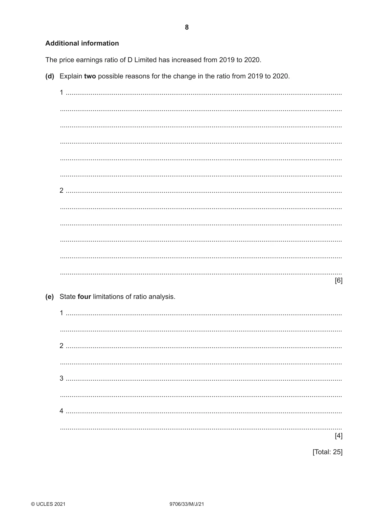 Cambridge A Level Accounting 9706 2021 May/June Paper 3 · Variant 3 question paper, page 8 of 28