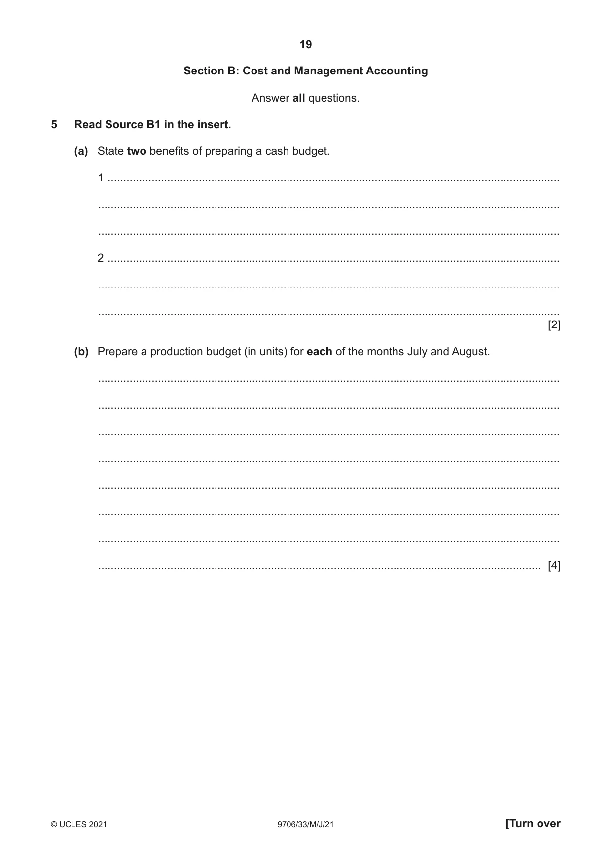 Cambridge A Level Accounting 9706 2021 May/June Paper 3 · Variant 3 question paper, page 19 of 28