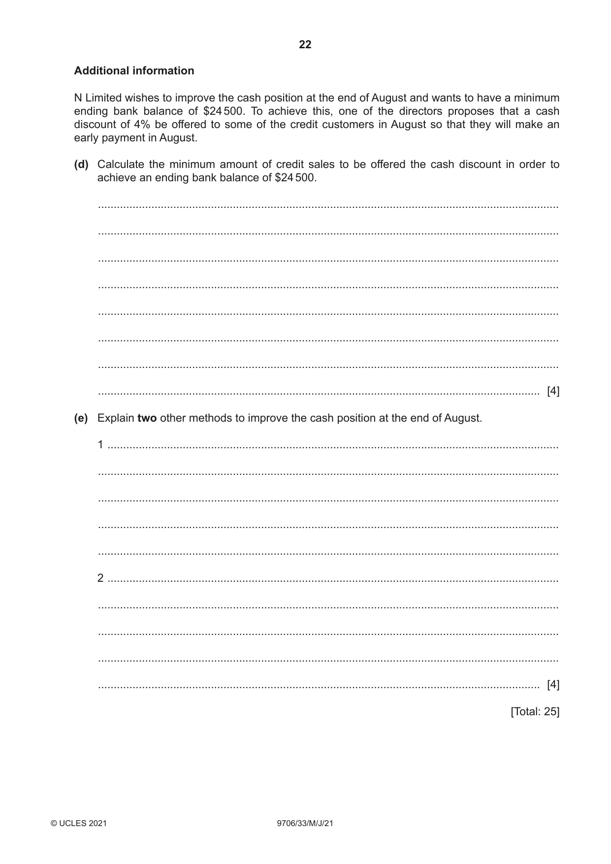 Cambridge A Level Accounting 9706 2021 May/June Paper 3 · Variant 3 question paper, page 22 of 28