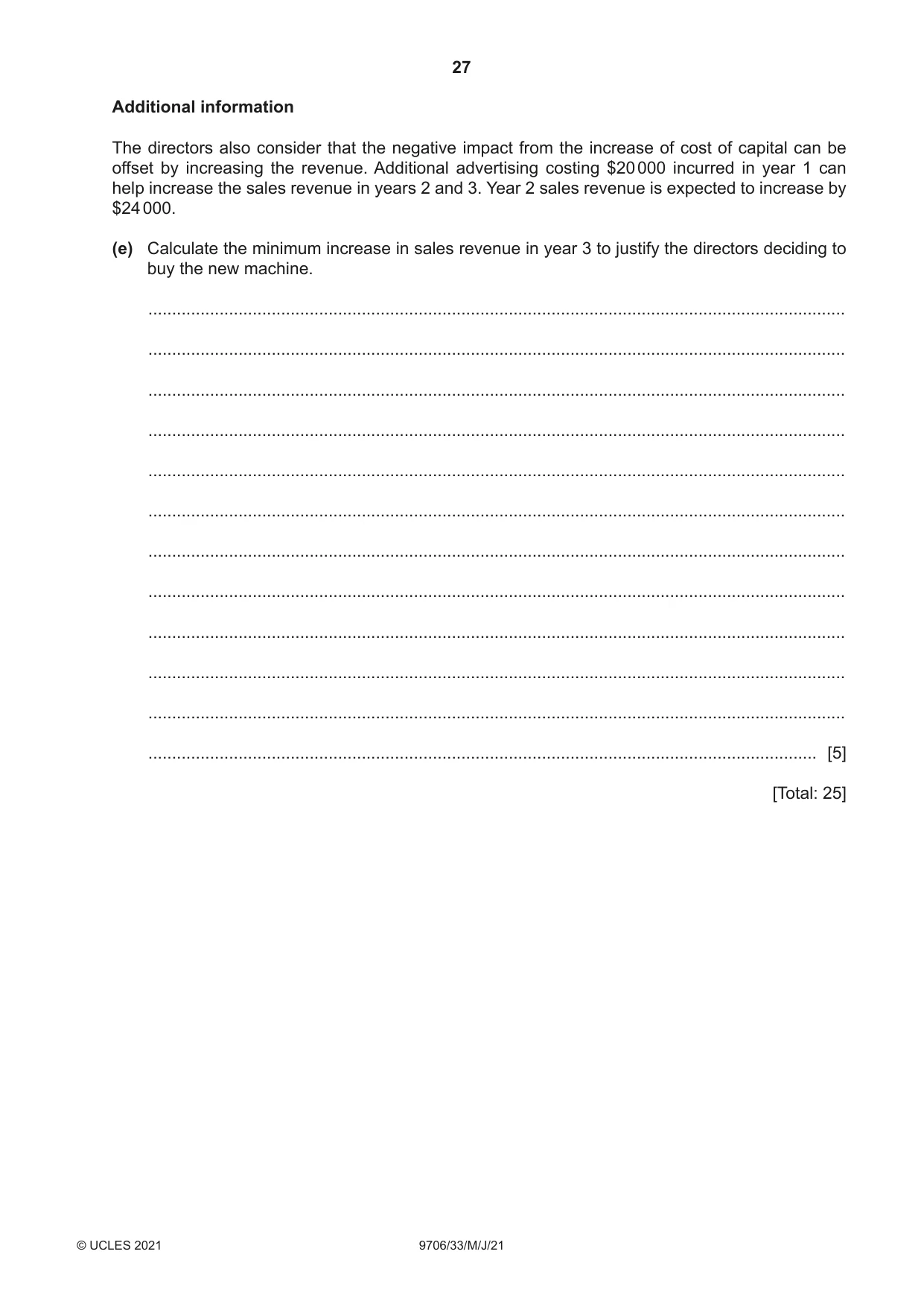 Cambridge A Level Accounting 9706 2021 May/June Paper 3 · Variant 3 question paper, page 27 of 28